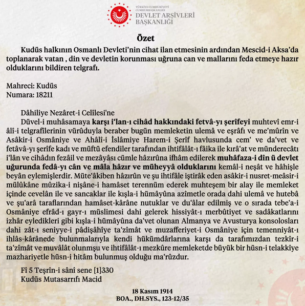 Foto - Tarihi belge arşivi ortaya çıktı! Filistinli Araplar, Türk devleti için neler yaptı: İşte cevabı...