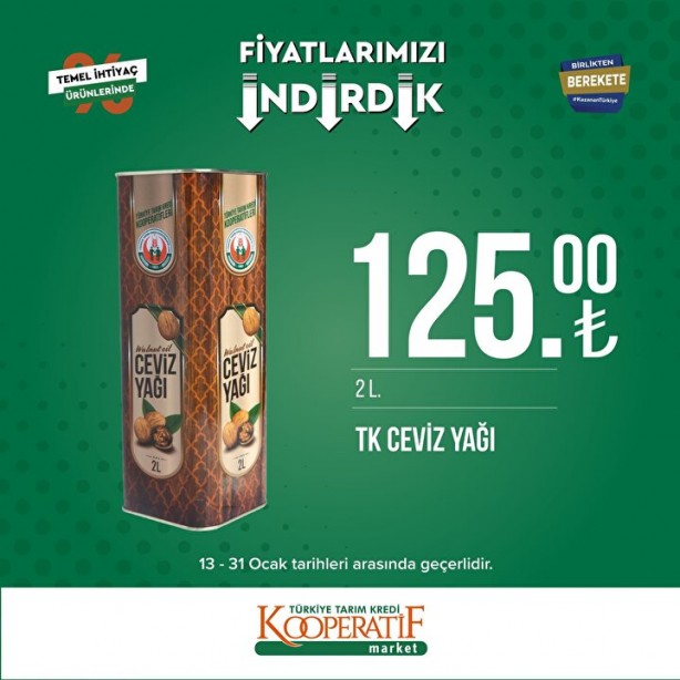 Foto - Tarım Kredi Marketleri'nde son indirim duyuruldu! Ay sonunda bitecek: Yağ, tuvalet kağıdı, un...