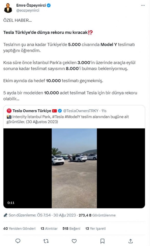 Foto - Tesla, Türkiye’de dünya rekoruna koşuyor