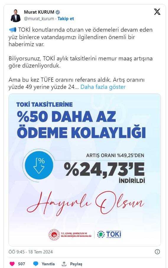 Foto - TOKİ taksitlerinde ödeme kolaylığı! Bakan Kurum detayları açıkladı...