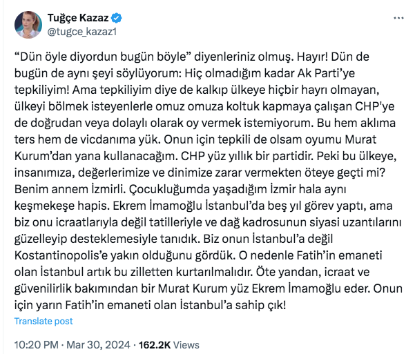 Foto - Tuğçe Kazaz eleştirilere cevap verdi! bir Murat Kurum yüz Ekrem İmamoğlu eder