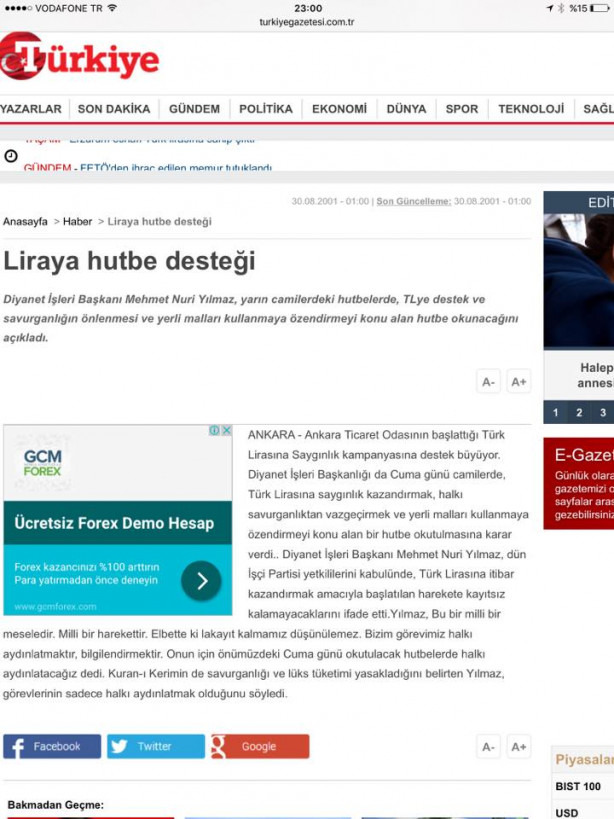 Foto - Türk Lirası 2001 yılında Diyanet'in hutbe konusu olmuştu