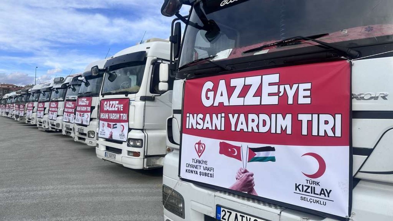 Türkiye'nin Gazze desteği sürüyor: Konya'dan 15 tırlık insani yardım