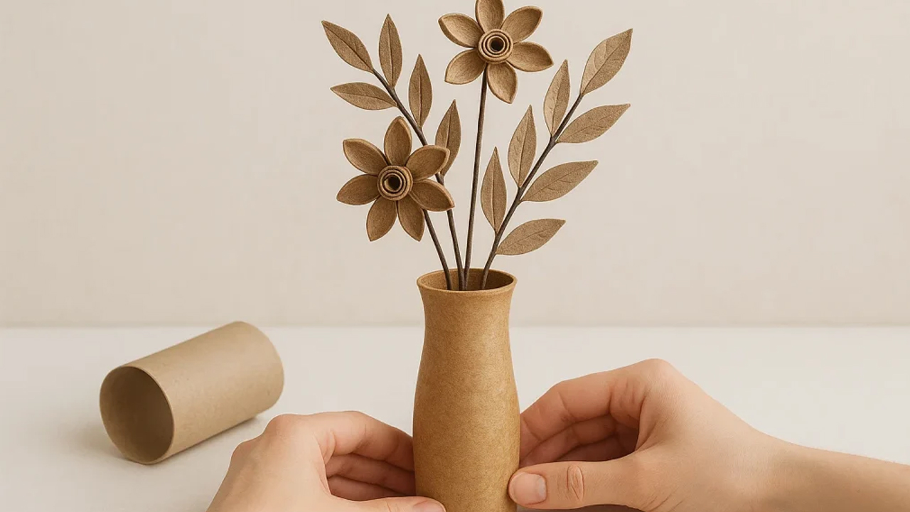 Tuvalet kâğıdı rulosundan dekoratif vazo yapımı: Hem pratik hem de bütçe dostu! 