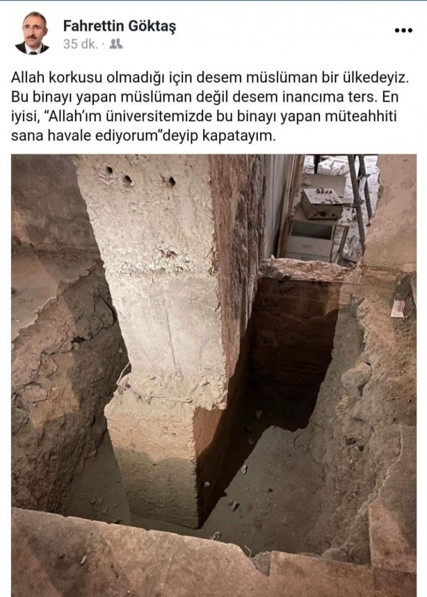 Foto - Üniversite binasının kolunu inceleyen rektör isyan etti! 'Allah'ım müteahhidi sana havale ediyorum'