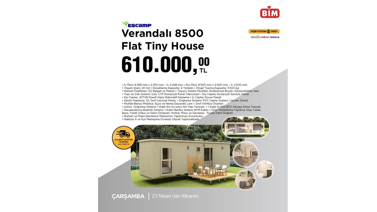 Foto - Verandalı Tiny House satışa sunulacak! BİM’de 23-29 Nisan 2025 fırsatları dolu dolu geldi