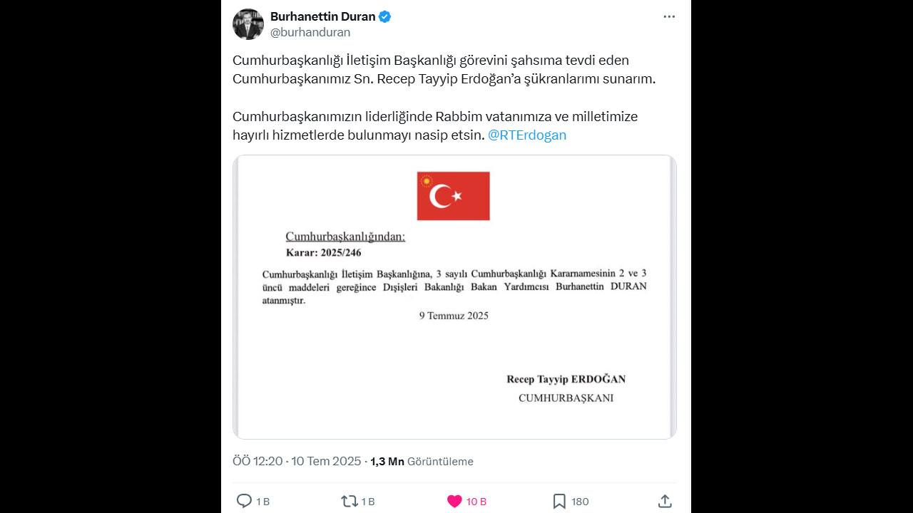 Foto - Yeni İletişim Başkanı Burhanettin Duran'dan ilk mesaj