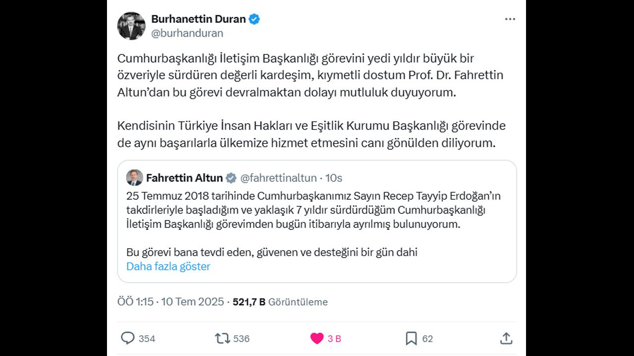 Foto - Yeni İletişim Başkanı Burhanettin Duran'dan ilk mesaj