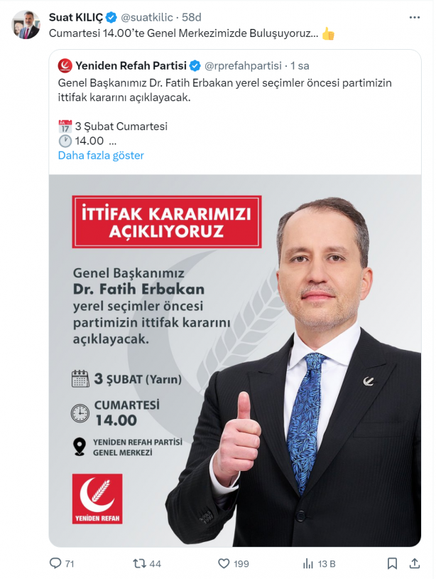 Foto - Yeniden Refah, AK Parti ile ittifak konusunda kararını verdi! Gözler yarın saat 14.00’e çevrildi! Fatih Erbakan bunu açıklayacak 