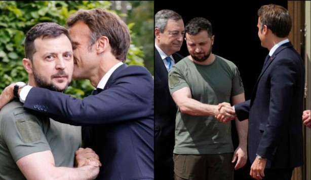 Zelenski'nin tepkileri viral oldu! Macron’un suratına bakmadı