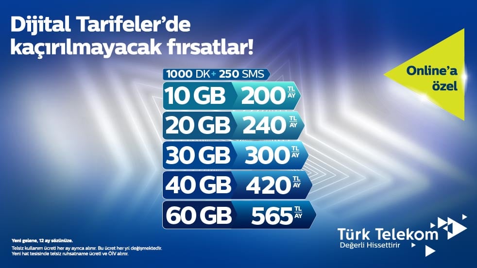 Telekom Faturalı Dijital Fırsat Tarifeleri