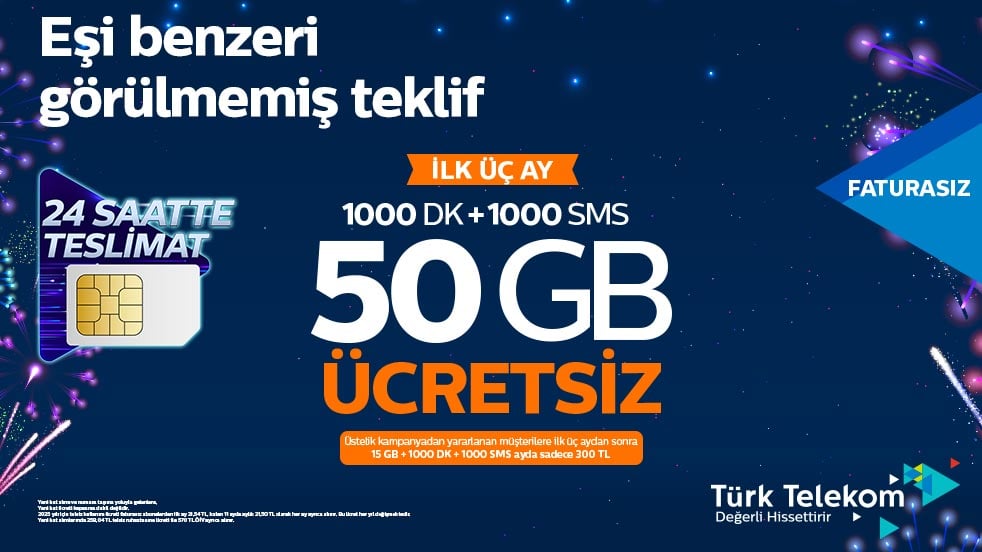 Telekom Faturasız 3 Aylık Hoşgeldin 07-23 Kasım