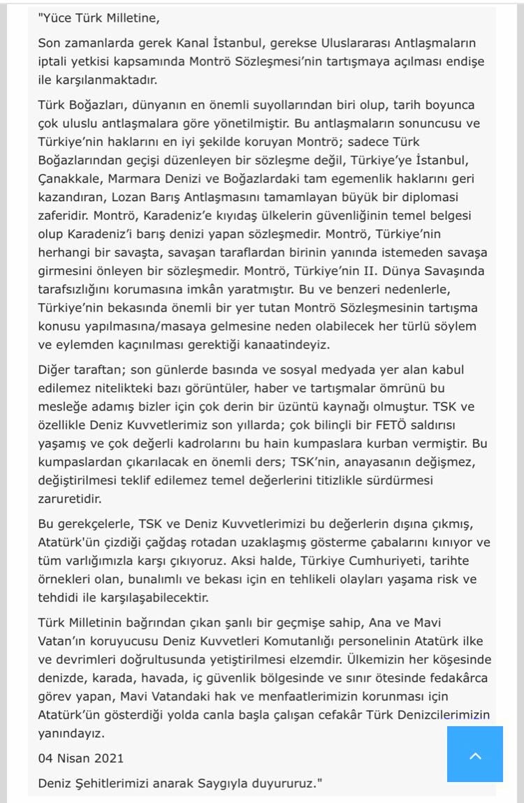 103 emekli ameral bildiri metni