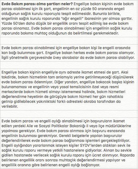 evde bakım parası alma şartları