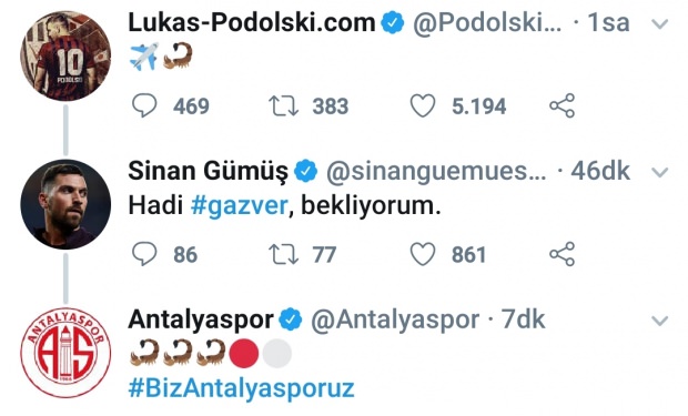 Antalyaspor'a imza atan Sinan Gümüş ve Antalyaspor'un paylaşımları