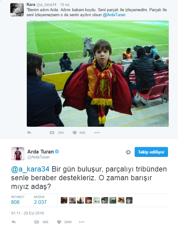 Arda Turan'la Galatasaraylı taraftar arasında geçen diyalog sosyal medyada gündem oldu.