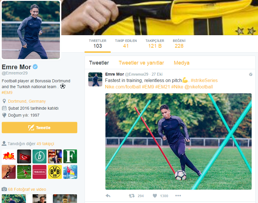 Emre Mor, Şubat 2016 tarihinde katıldığı Twitter'da ise 121 bin takipçiye ulaştı.