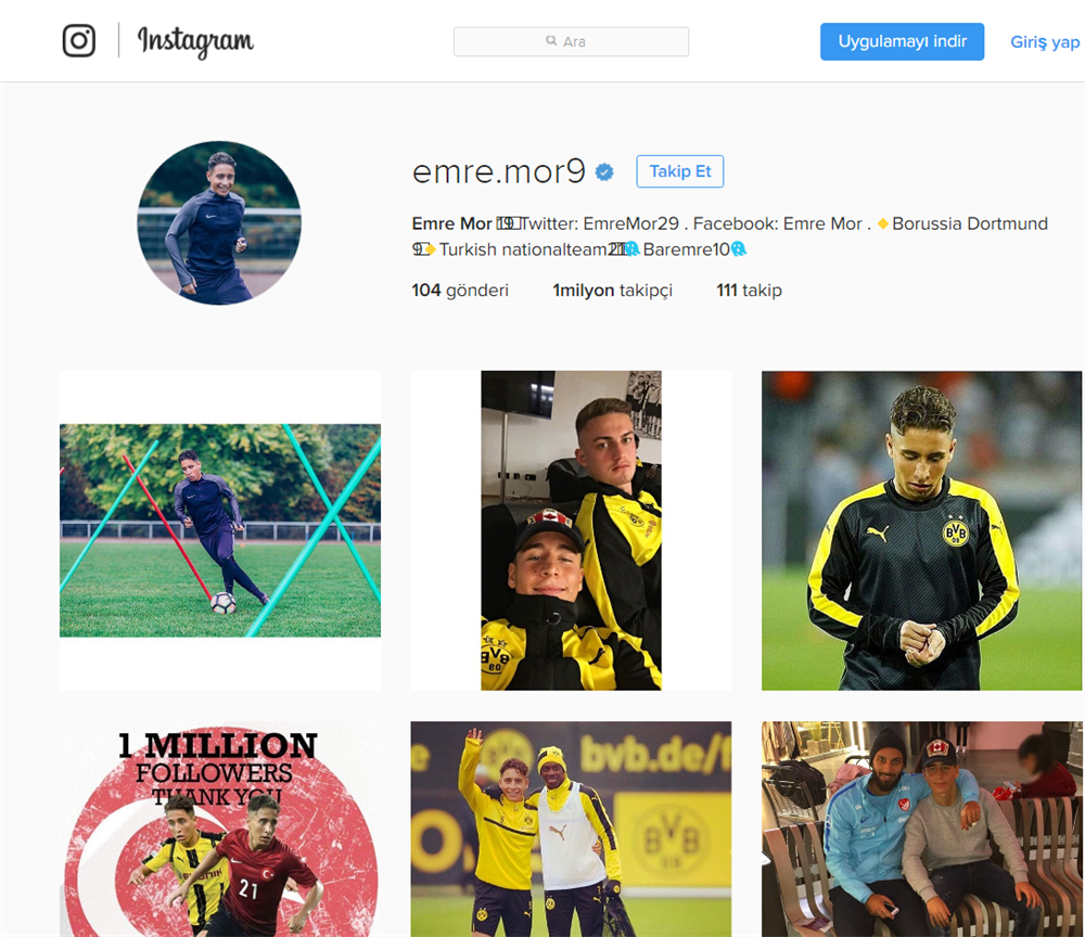 Emre Mor, Instagram'da 1 milyon sınırını geçerek A Milli Takım'da Arda Turan'ın ardından bu alanda ikinci sırada yer aldı.