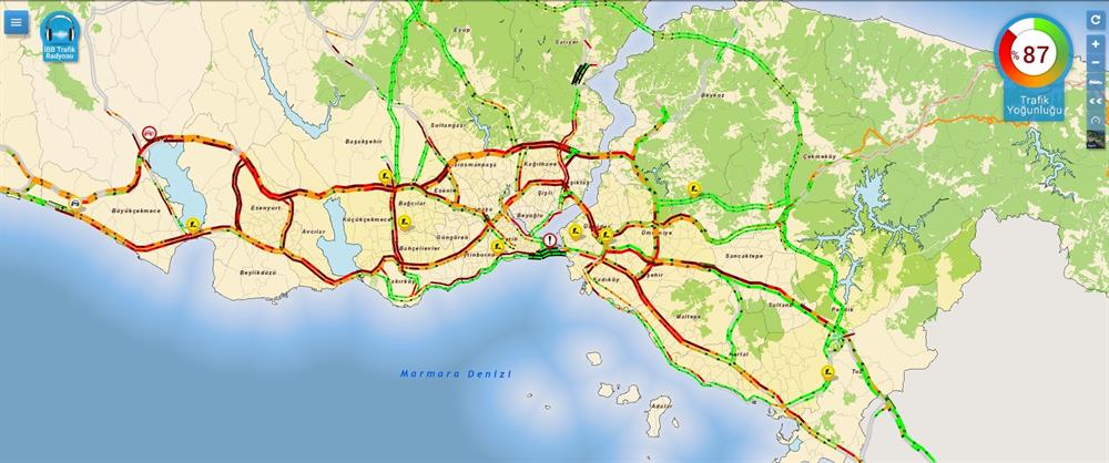 İstanbul'da trafik yoğunluğu yüzde 87'yi gösterdi.