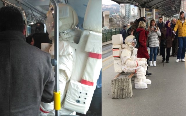 Metrobüste Astronot Kıyafeti Giyen Vatandaş Görenleri Şaşkına Çevirdi