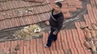 Polisten kaçan firari çatıda enselendi
