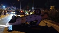 Takla atan otomobil sürücüsü için esnaf seferber oldu