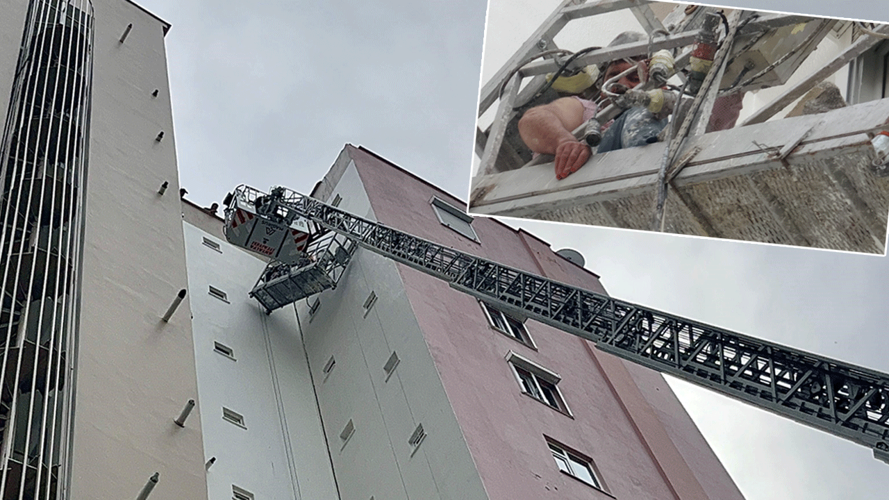 12. katta can pazarı: 2 işçi iskelede asılı kaldı, facianın eşiğinden dönüldü