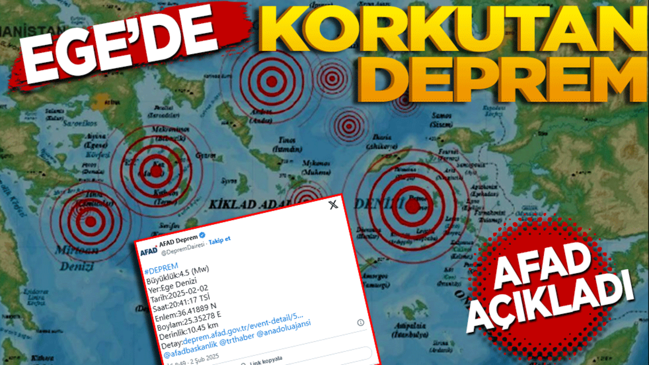 AFAD duyurdu: Ege Denizi'nde 4.5 büyüklüğünde deprem!