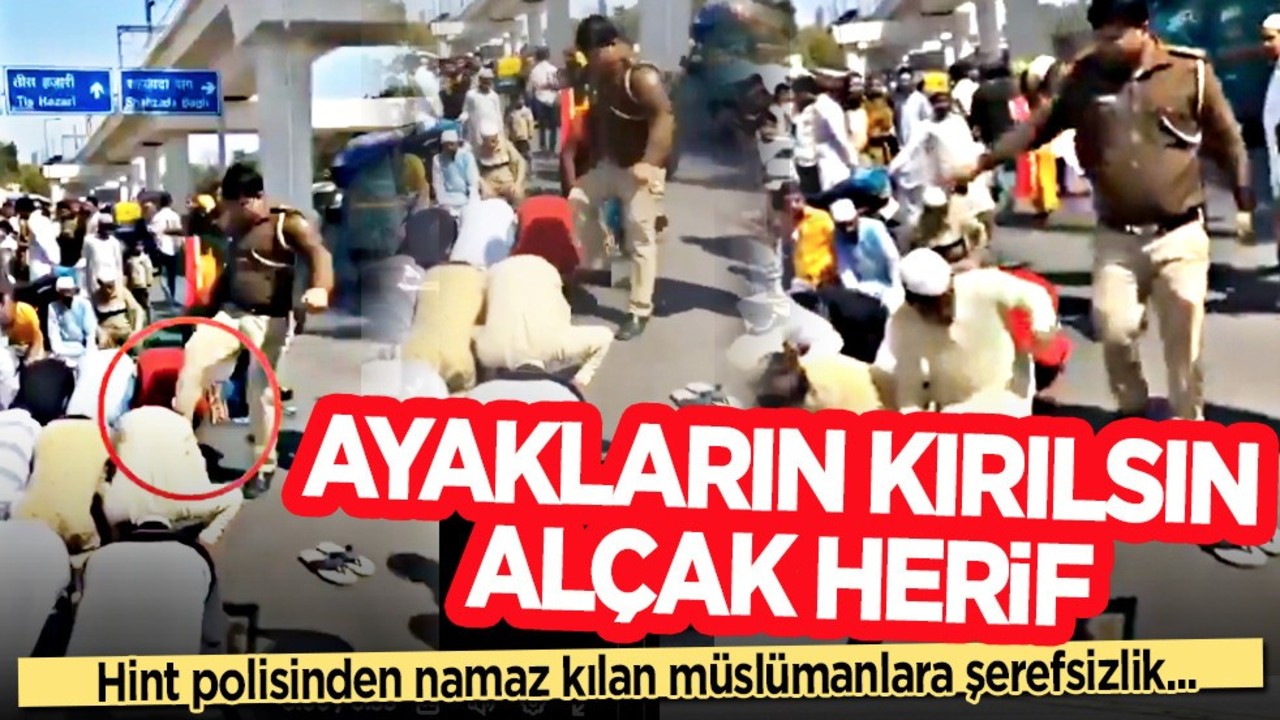 Alçak Hint'li polis, namaz kılan Müslümanlara tekme attı! Hindistan'da Müslüman düşmanlığı! Duyan çok sinirlendi