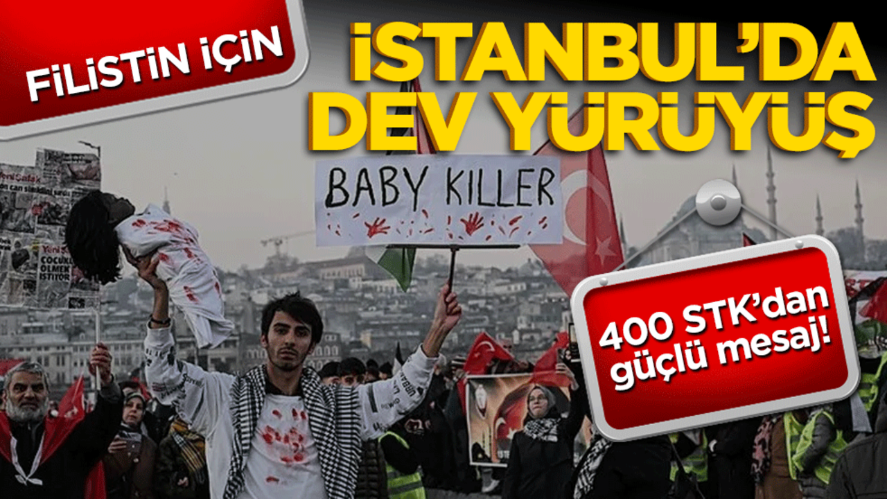 Binlerce vatandaş Gazze için Galata Köprüsü'nde! Şehitlerimize rahmet Filistin'e destek