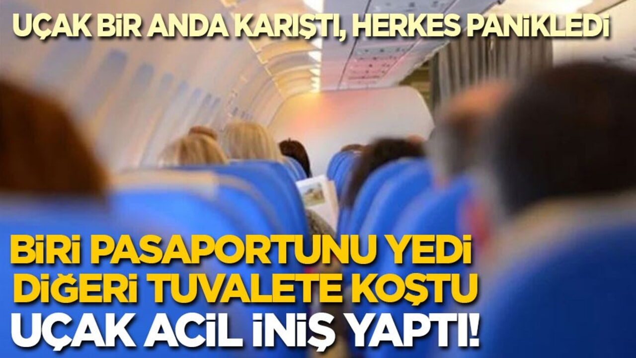 Biri pasaportunu yedi diğeri tuvalete koştu, uçak acil iniş yaptı