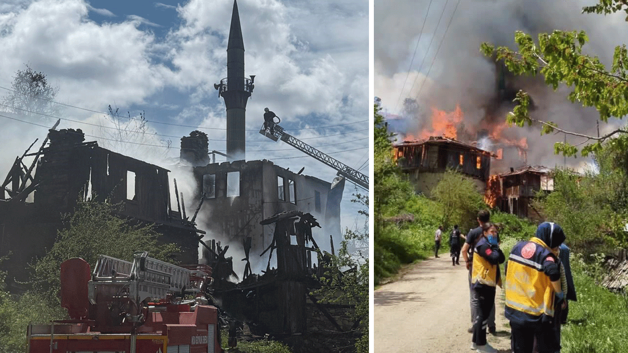 Bolu’da çıkan yangında 2 ahşap ev ve 1 cami kül oldu