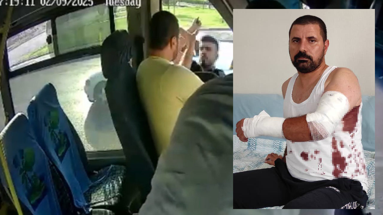 Durakta dehşet! Camdan uzanıp otobüs şoförünü bıçakladı