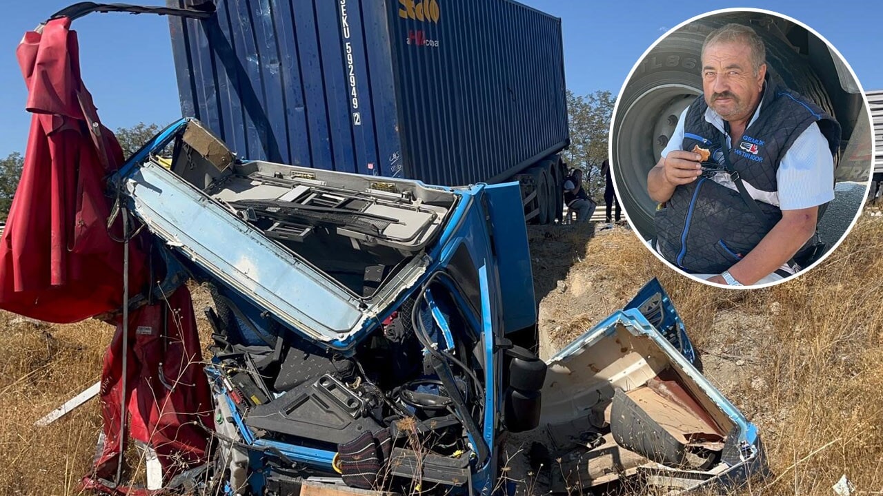 Ezilen kabinden sağ çıkan tır sürücüsüne kurabiye ikram edildi