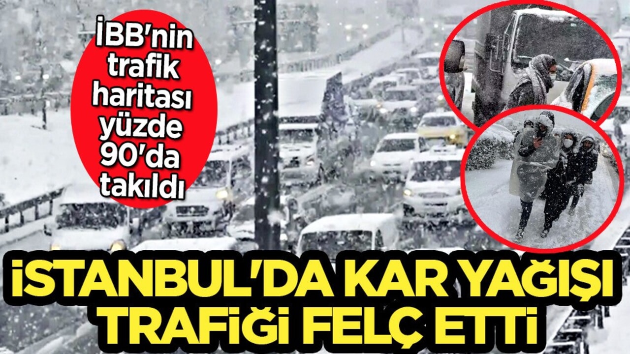 İstanbul'da kar yağışı trafiği felç etti: İBB'nin trafik haritası yüzde 90'da takıldı! Uygulamayı kapattılar