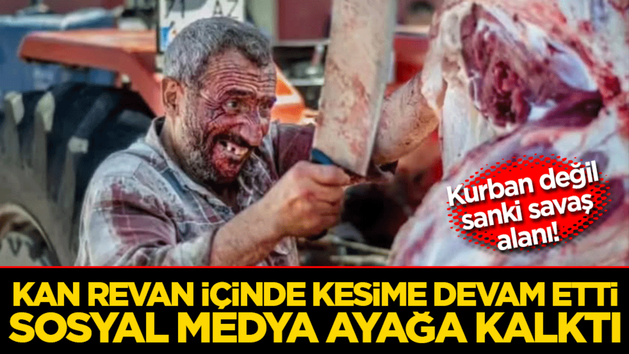 Kurban değil sanki savaş alanı! Kan revan içinde kesime devam etti, sosyal medya ayağa kalktı