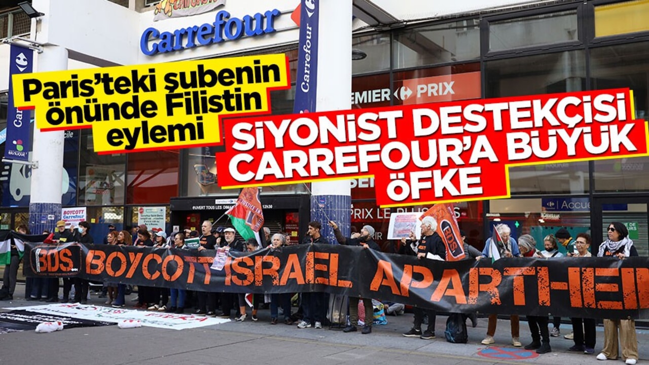 Paris’teki şubenin önünde Filistin eylemi! Siyonist destekçisi Carrefour’a büyük öfke