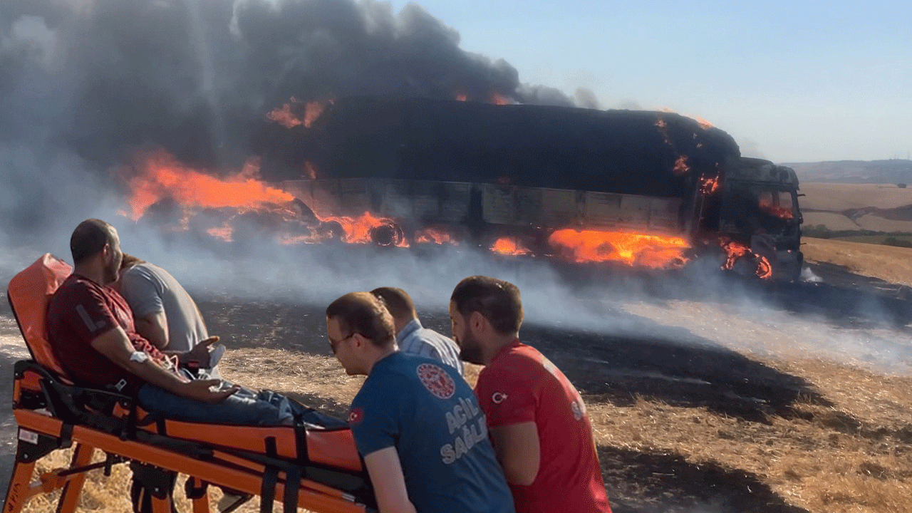  Tırı yandı, yaralandı, sağlık ekiplerine "Beni burada bırakın" diyerek ağladı