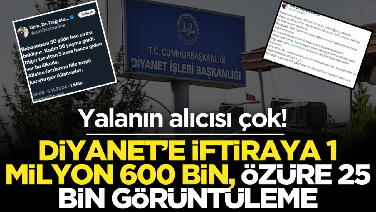 Yalanın alıcısı çok! Diyanet’e iftiraya 1 milyon 600 bin özüre 25 bin görüntüleme