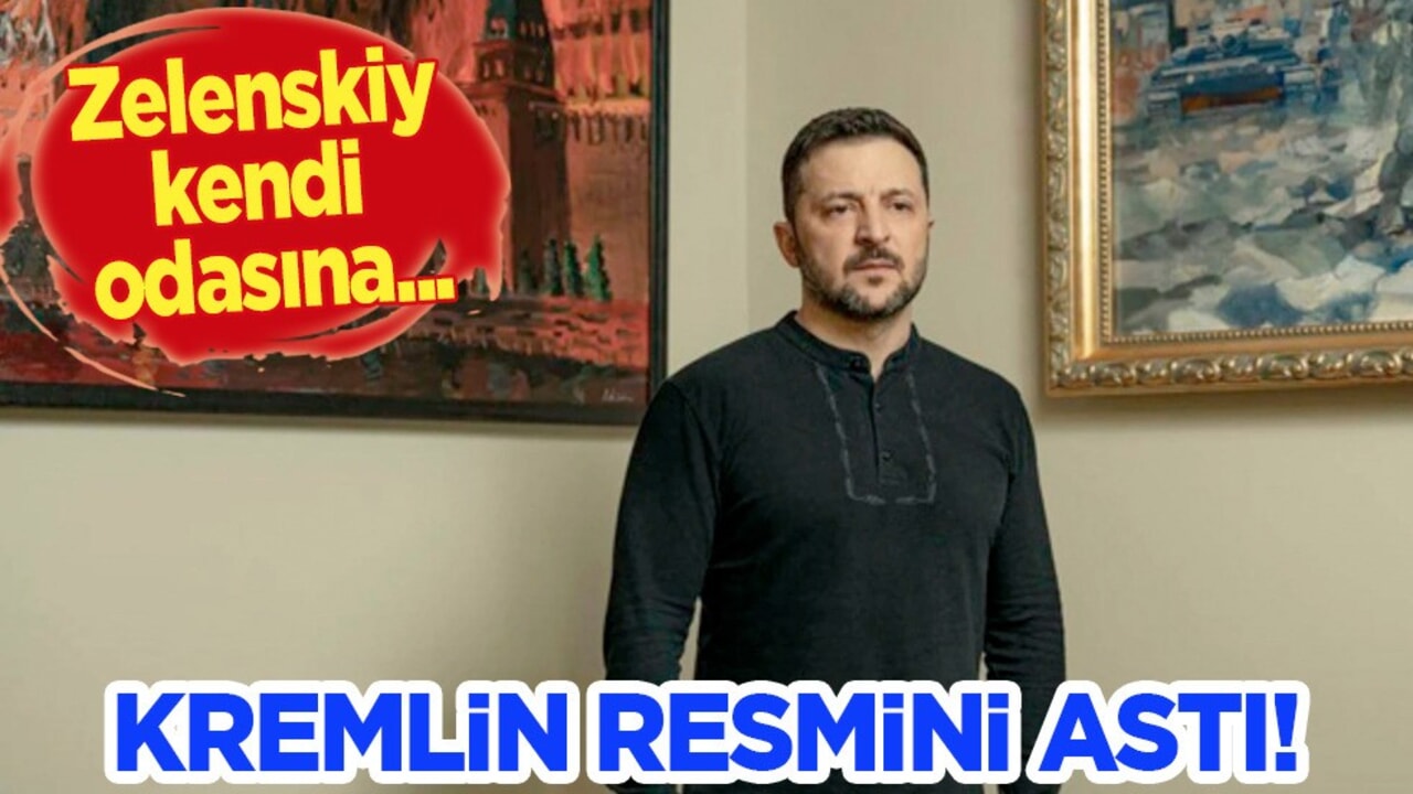 Zelenskiy kendi odasında yanan Kremlin resmini astı! Herkes şok oldu! Tarihi adım