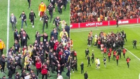 Derbi sonrası futbolcular birbirlerine girdi! Sahaya polis girdi