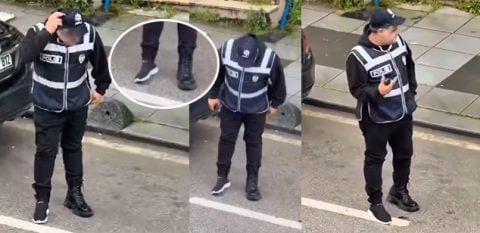 Görev başındaki polisin dalgınlığı kamerada: Bir ayağı bot, diğeri spor ayakkabı! Görenleri gülümseten görüntüler