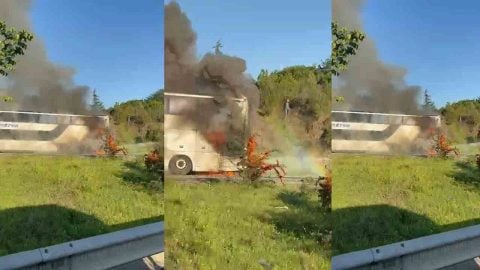 Hal yolunda korku dolu anlar: Bayrampaşa’da yolcu otobüsü alev alev yandı