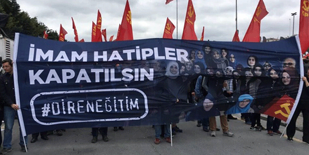 1 Mayıs yürüyüşünde çirkin pankart