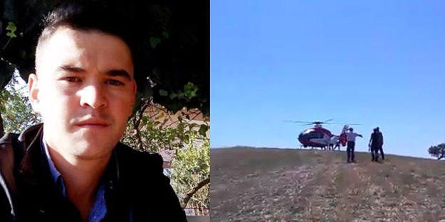 112 helikopteri, ağır yaralanan genci kurtarmak için tarlaya indi!