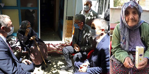 112 yaşındaki teyze, karşısında gördüğü belediye başkanına Erdoğan hakkındaki isteğini iletti