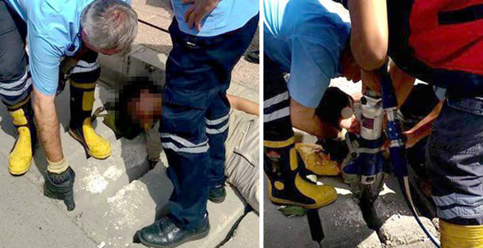 12 yaşındaki çocuk kolunu yoldaki ızgaraya sıkıştırdı