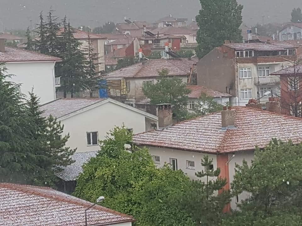 20 dakika yağan dolu, ilçe merkezi ve tarım alanlarına büyük zarar verdi 
