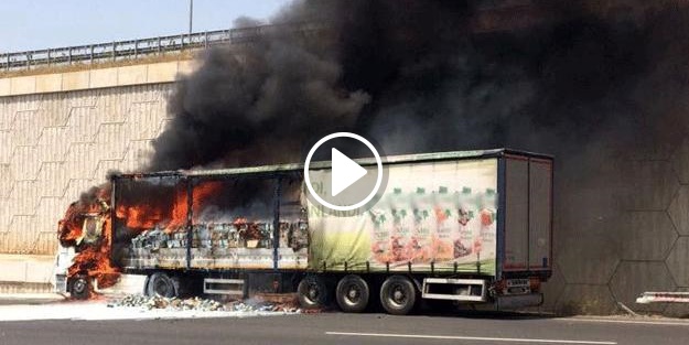 24 ton süt yüklü tır yandı