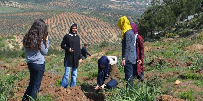 Öğrenciler, 400 fidanı toprakla buluşturdu